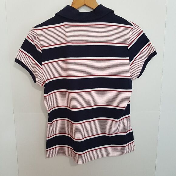 LIJA Golf Sports Shirt Navy, Red and White Stipes and Cap Sleeve Medium  … - Picture 4 of 12
